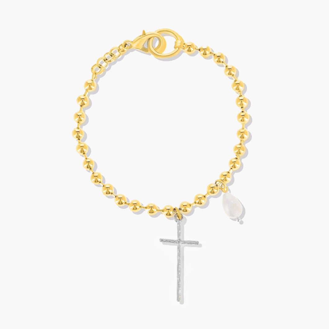 Cana Cross Beaded Bracelet Gold ESSENTIALS CORE FOREVER CRYSTALS 
