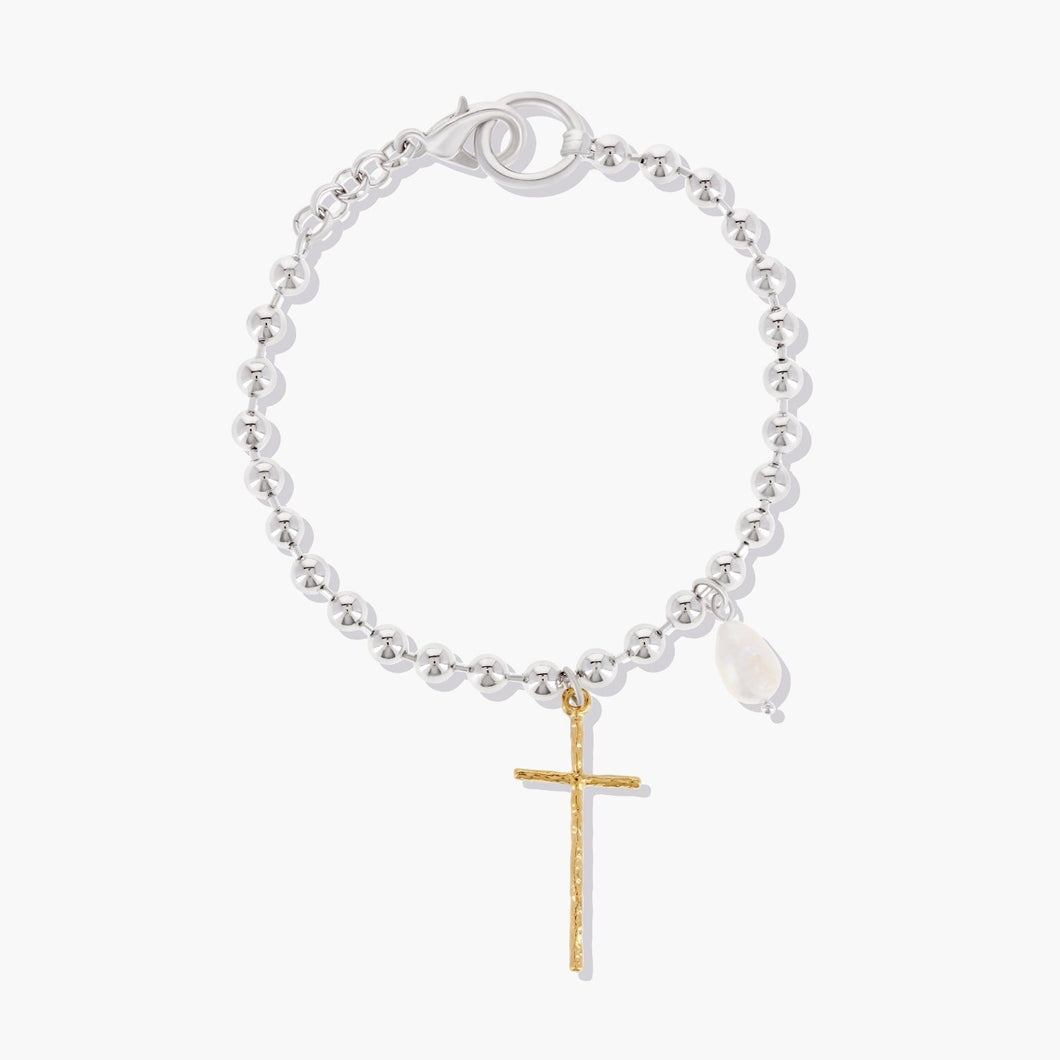 Cana Cross Beaded Bracelet SILVER JESUS IS KING FOREVER CRYSTALS 