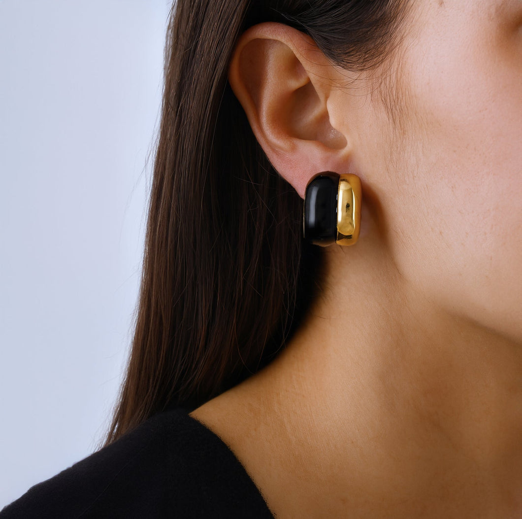 Aristocrat Earrings Gold and Black LEYENDAS JACKIE FOREVER CRYSTALS 