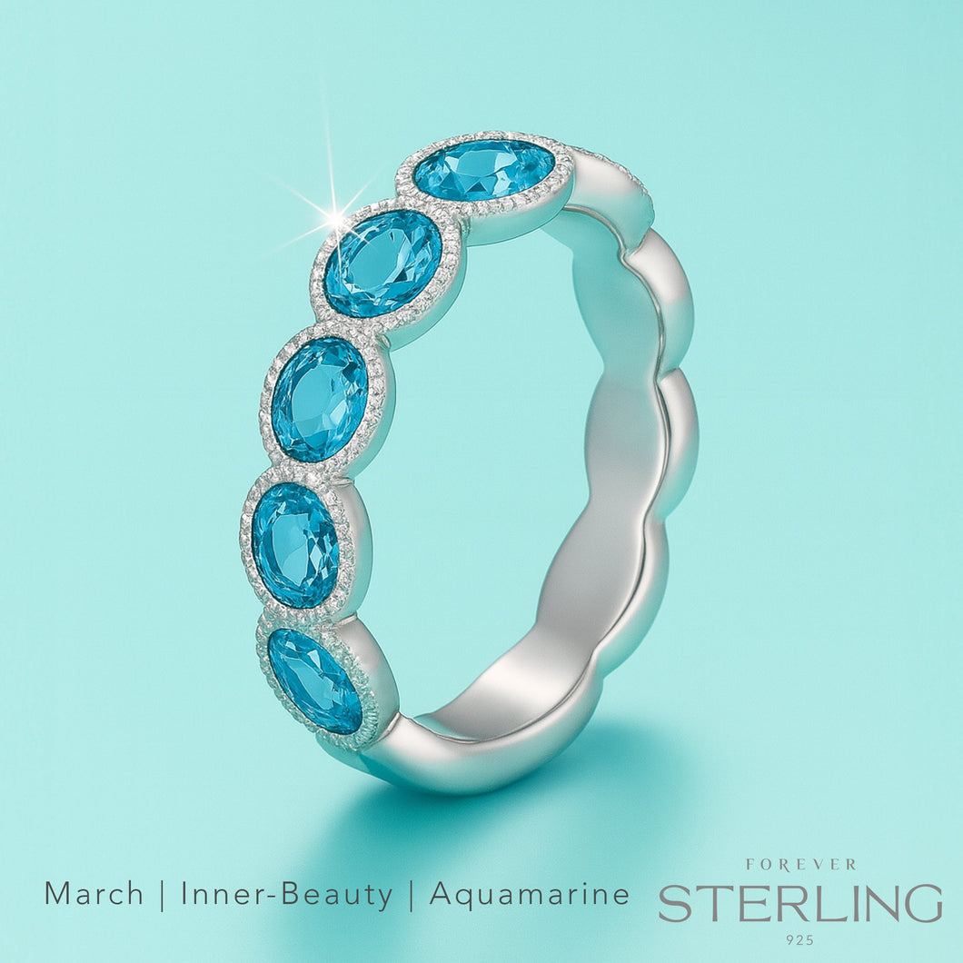 Forever Sterling Lifestones moments Ring Aquamarine FOREVER STERLING FOREVER CRYSTALS 5 