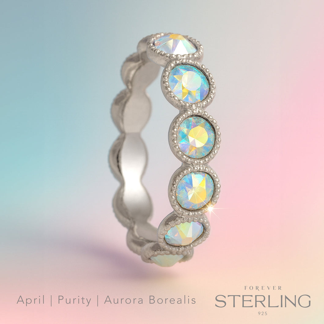 Forever Sterling Lifestones moments Ring Aurora Borealis FOREVER STERLING FOREVER CRYSTALS 