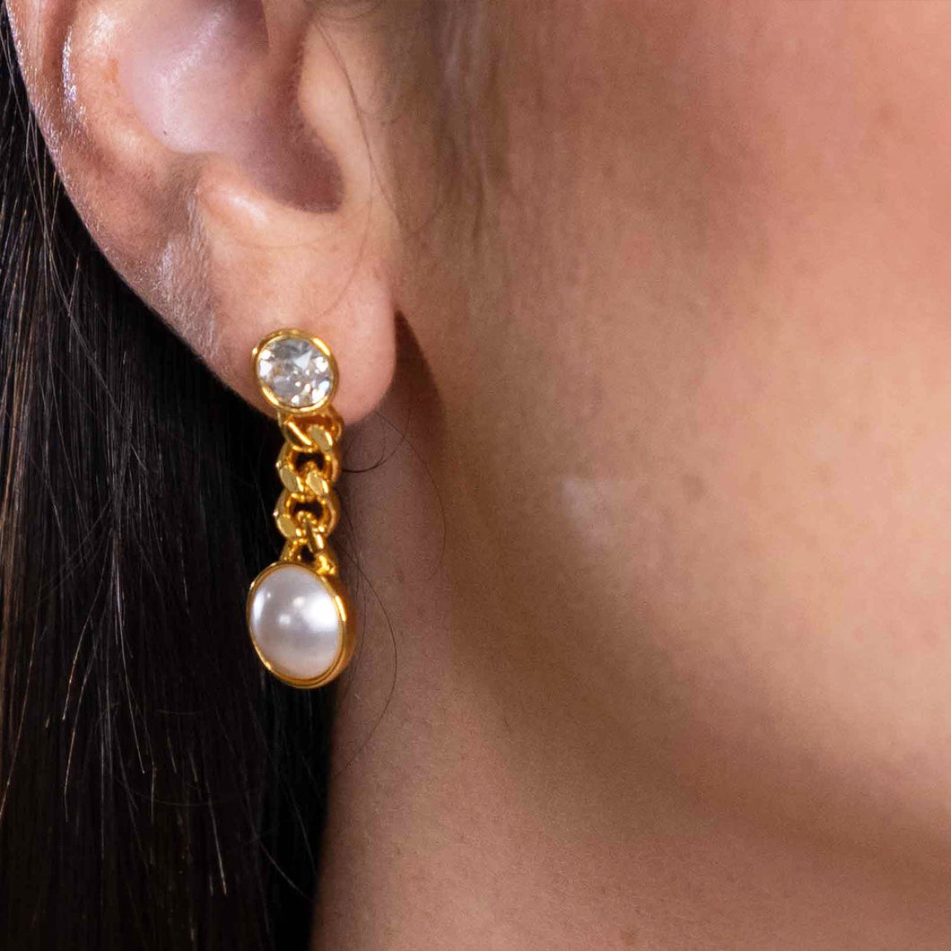 Grandious Drop Earrings Gold Pearl Majestic Forever Crystals 