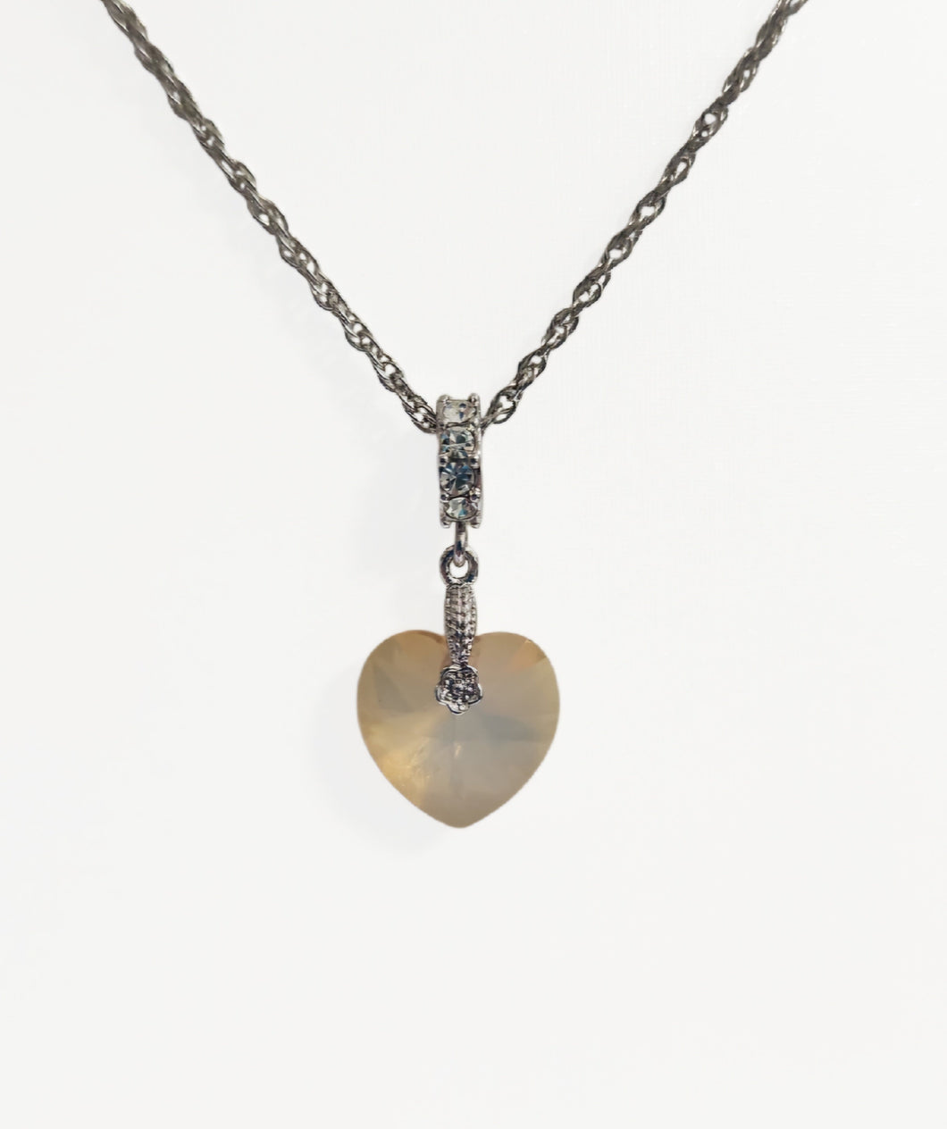Heart Pendant 14mm - WHITE OPAL GOLDEN SHADOW SOTM FOREVER CRYSTALS 