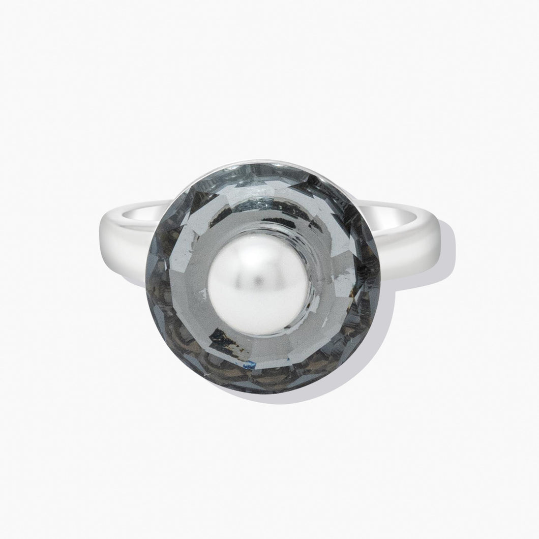 Parisian Pearl Ring Silver Night COCO FOREVER CRYSTALS 