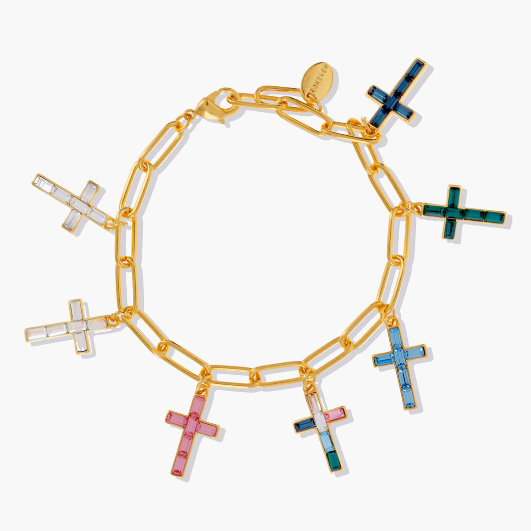 Reign Cross Charm Bracelet Gold Multi REIGN FOREVER CRYSTALS 