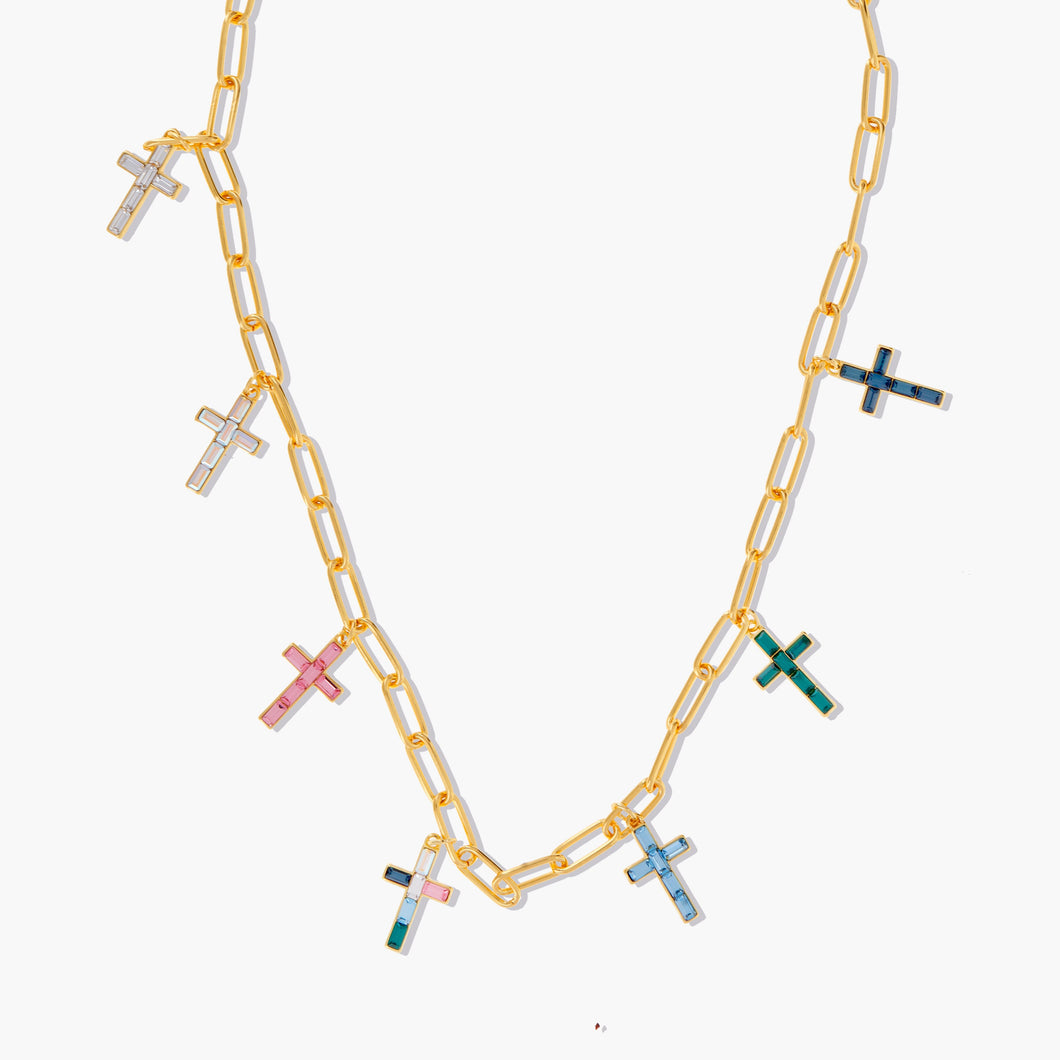 Reign Cross Charm Necklace Gold Multi REIGN FOREVER CRYSTALS 