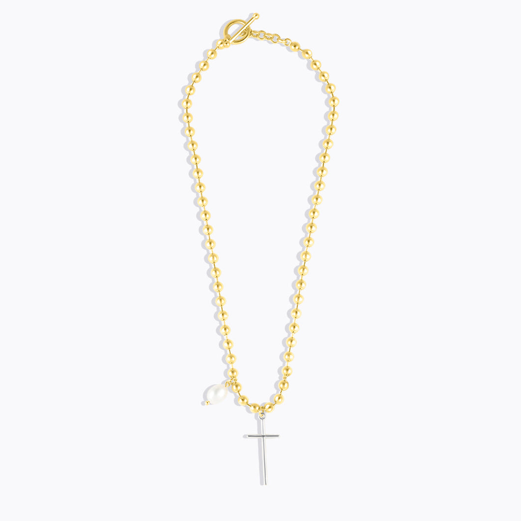 Cana Cross Necklace Gold JESUS IS KING FOREVER CRYSTALS 