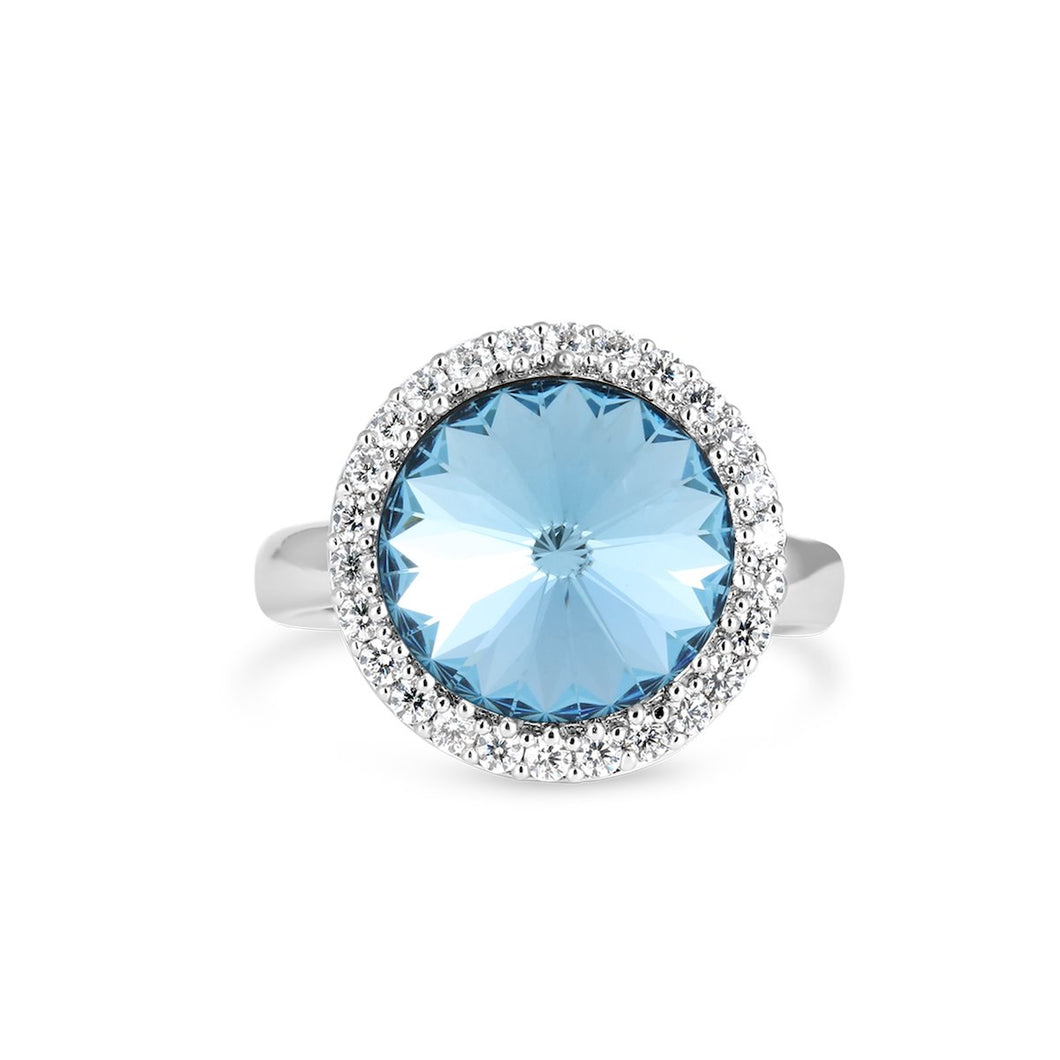 FANCY HALO RING LIFESTONES FOREVER CRYSTALS Aquamarine 