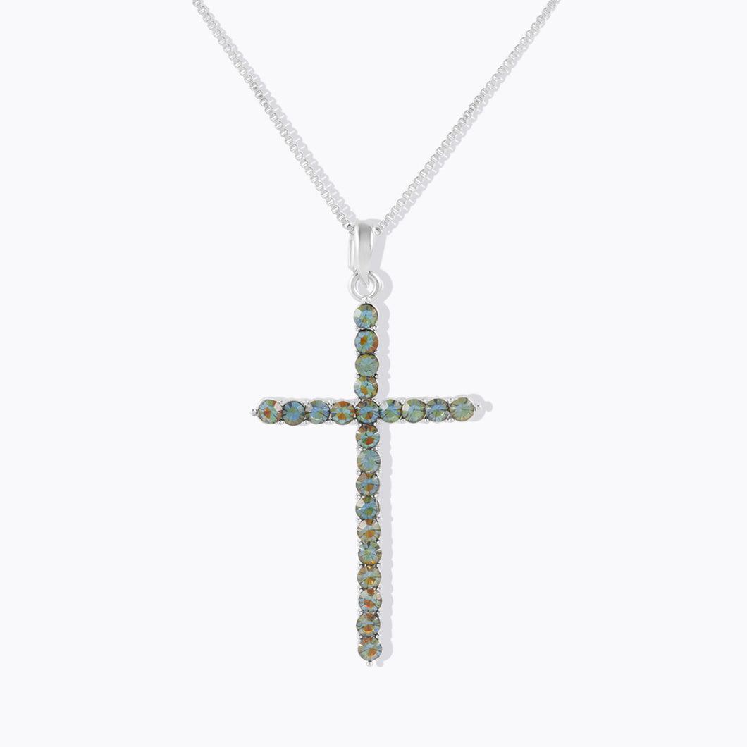 Olives Cross Necklace JESUS IS KING FOREVER CRYSTALS 