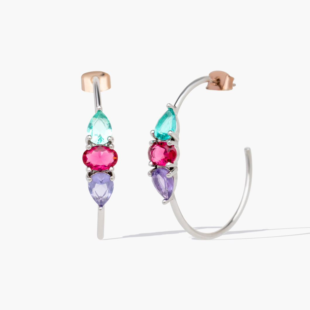 Sureal Hoop Earrings Silver Multicolor Leyendas Forevercrystals 