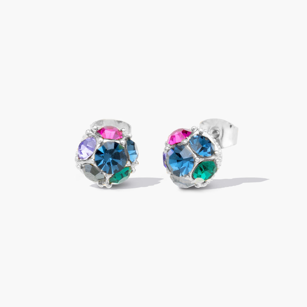 Tehuana Sphere Stud Earrings Silver Multicolor Leyendas Forevercrystals 